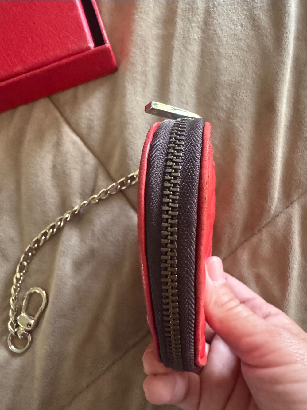 Carolina Herrera Quilted Red Heart Coin Pouch Keychain - Picture 8 of 11